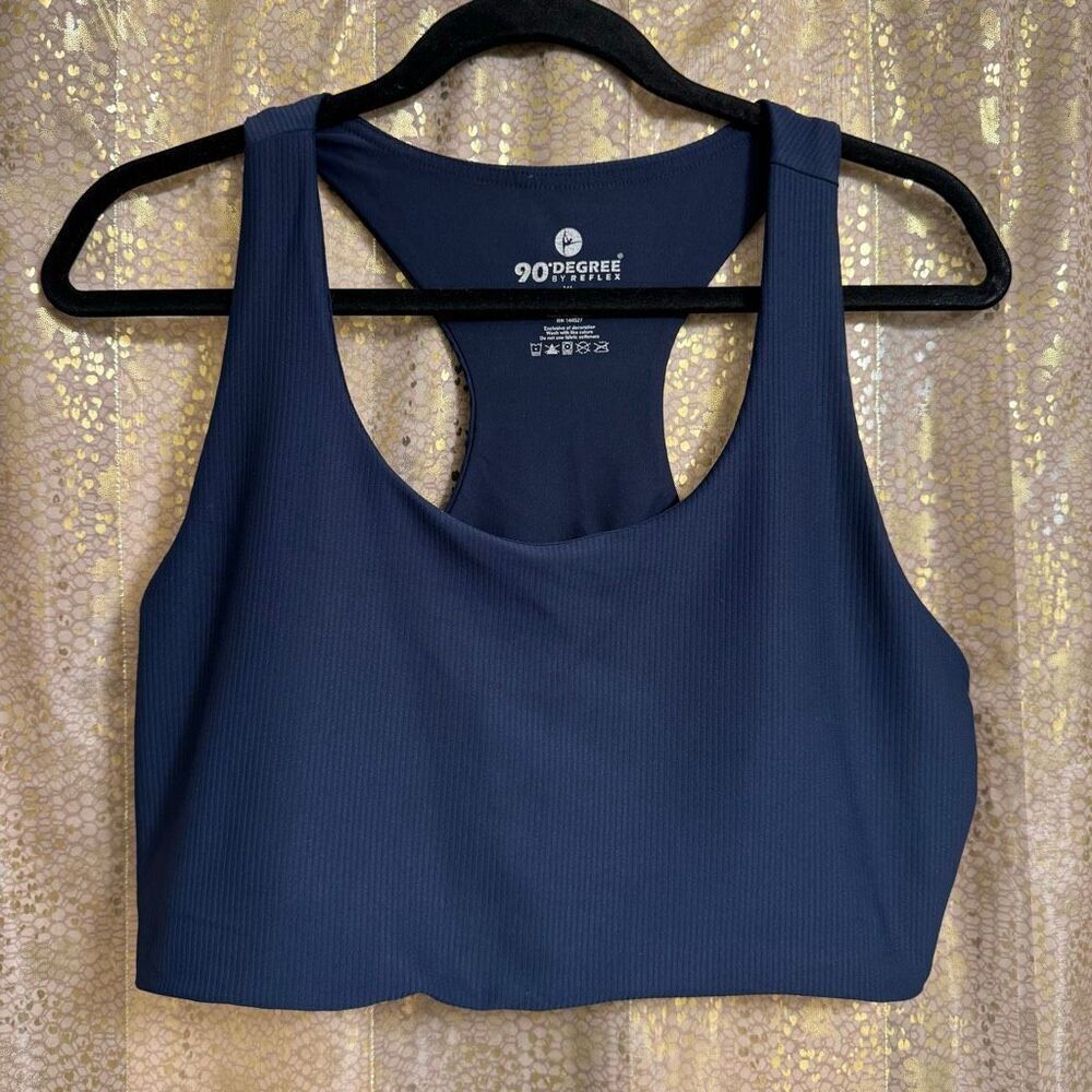90 Degree by Reflex Navy Blue Active Racerback Sports Bra XL